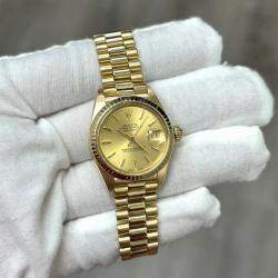 Pre Owned Rolex President Datejust 6917 Automatic Champagne 18K Yellow Gold Women's Wristwatch 26 mm