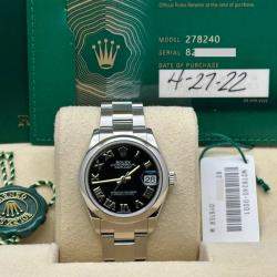 Pre Owned Rolex Datejust 278240 Automatic Black Stainless Steel Women's Wristwatch 31 mm