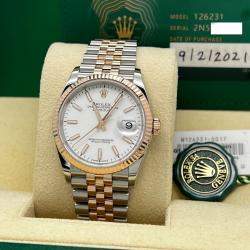Pre Owned Rolex Datejust 126231 Automatic White 18K Rose Gold Stainless Steel Women's Wristwatch 36 mm