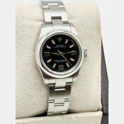 Pre Owned Rolex Oyster Perpetual 176200 Automatic Black Stainless Steel Women's Wristwatch 26 mm
