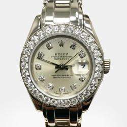 Pre Owned Rolex Pearlmaster 69299 Automatic Diamond Dial 18K White Gold Women's Wristwatch 29 mm