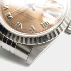 Pre Owned Rolex Datejust 69174 Automatic Pink 18k White Gold Stainless Steel Women's Wristwatch 26 mm
