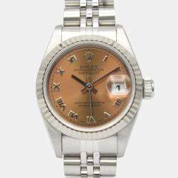 Pre Owned Rolex Datejust 69174 Automatic Pink 18k White Gold Stainless Steel Women's Wristwatch 26 mm