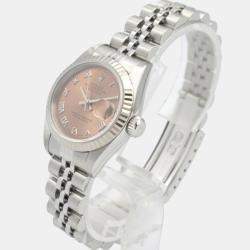 Pre Owned Rolex Datejust 69174 Automatic Pink 18k White Gold Stainless Steel Women's Wristwatch 26 mm