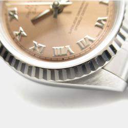 Pre Owned Rolex Datejust 69174 Automatic Pink 18k White Gold Stainless Steel Women's Wristwatch 26 mm