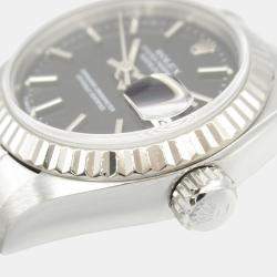 Pre Owned Rolex Datejust 69174 Automatic Black 18K White Gold Stainless Steel Women's Wristwatch 26 mm