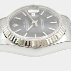Pre Owned Rolex Datejust 69174 Automatic Black 18K White Gold Stainless Steel Women's Wristwatch 26 mm