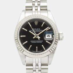 Pre Owned Rolex Datejust 69174 Automatic Black 18K White Gold Stainless Steel Women's Wristwatch 26 mm