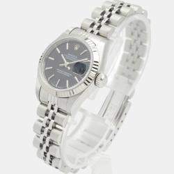 Pre Owned Rolex Datejust 69174 Automatic Black 18K White Gold Stainless Steel Women's Wristwatch 26 mm