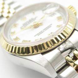 Pre Owned Rolex Datejust 69173 Automatic White 18k Yellow Gold Stainless Steel Women's Wristwatch 26 mm