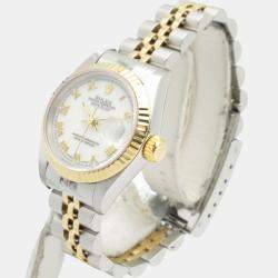 Pre Owned Rolex Datejust 69173 Automatic White 18k Yellow Gold Stainless Steel Women's Wristwatch 26 mm