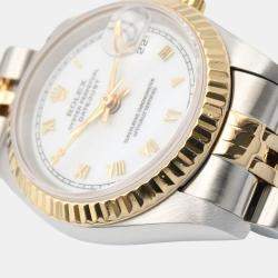 Pre Owned Rolex Datejust 69173 Automatic White 18k Yellow Gold Stainless Steel Women's Wristwatch 26 mm