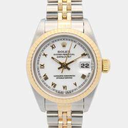 Pre Owned Rolex Datejust 69173 Automatic White 18k Yellow Gold Stainless Steel Women's Wristwatch 26 mm