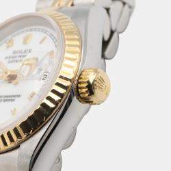 Pre Owned Rolex Datejust 69173 Automatic White 18k Yellow Gold Stainless Steel Women's Wristwatch 26 mm