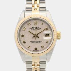 Pre Owned Rolex Datejust 69173 Automatic Beige 18k Yellow Gold Stainless Steel Women's Wristwatch 26 mm