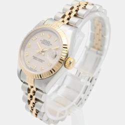 Pre Owned Rolex Datejust 69173 Automatic Beige 18k Yellow Gold Stainless Steel Women's Wristwatch 26 mm