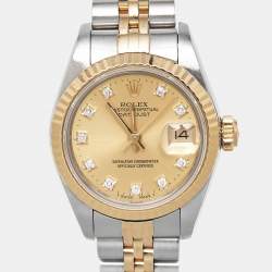 Pre Owned Rolex Datejust 69173 Champagne Dial Diamond 18K Yellow Gold Stainless Steel Women's Wristwatch 26 mm