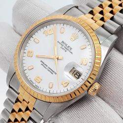 Pre Owned Rolex Date 15223 Automatic White 18k Yellow Gold Stainless Steel Women's Wristwatch 34 mm