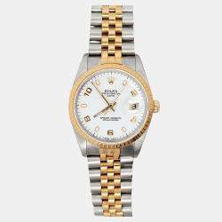 Pre Owned Rolex Date 15223 Automatic White 18k Yellow Gold Stainless Steel Women's Wristwatch 34 mm