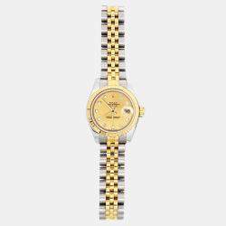 Pre Owned Rolex Datejust 179173 Automatic Champagne Diamond 18k Yellow Gold Stainless Steel Women's Wristwatch 26 mm