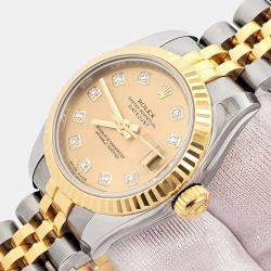 Pre Owned Rolex Datejust 179173 Automatic Champagne Diamond 18k Yellow Gold Stainless Steel Women's Wristwatch 26 mm