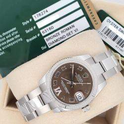 Pre Owned Rolex Datejust 178274 Automatic Diamond Bronze Stainless Steel Women's Wristwatch 31 mm