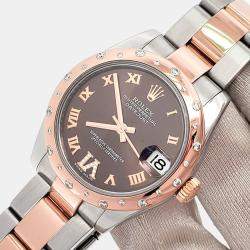 Pre Owned Rolex Datejust 178341 Automatic Diamond Chocolate 18k Rose Gold Stainless Steel Women's Wristwatch 31 mm