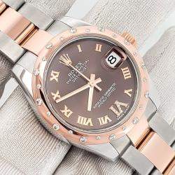 Pre Owned Rolex Datejust 178341 Automatic Diamond Chocolate 18k Rose Gold Stainless Steel Women's Wristwatch 31 mm