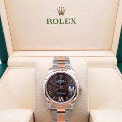Pre Owned Rolex Datejust 178341 Automatic Diamond Chocolate 18k Rose Gold Stainless Steel Women's Wristwatch 31 mm
