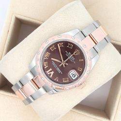 Pre Owned Rolex Datejust 178341 Automatic Diamond Chocolate 18k Rose Gold Stainless Steel Women's Wristwatch 31 mm