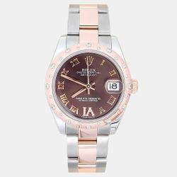 Pre Owned Rolex Datejust 178341 Automatic Diamond Chocolate 18k Rose Gold Stainless Steel Women's Wristwatch 31 mm