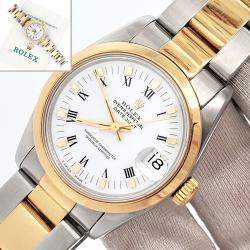 Pre Owned Rolex Datejust 68243 Automatic White 18k Yellow Gold Stainless Steel Women's Wristwatch 31 mm