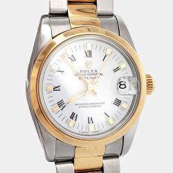 Pre Owned Rolex Datejust 68243 Automatic White 18k Yellow Gold Stainless Steel Women's Wristwatch 31 mm