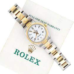Pre Owned Rolex Datejust 68243 Automatic White 18k Yellow Gold Stainless Steel Women's Wristwatch 31 mm