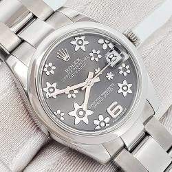 Pre Owned Rolex Datejust 178240 Automatic Grey Floral Stainless Steel Women's Wristwatch 31 mm