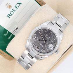 Pre Owned Rolex Datejust 178240 Automatic Grey Floral Stainless Steel Women's Wristwatch 31 mm