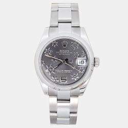 Pre Owned Rolex Datejust 178240 Automatic Grey Floral Stainless Steel Women's Wristwatch 31 mm