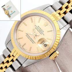 Pre Owned Rolex Datejust 69173 Automatic Champagne 18k Yellow Gold Stainless Steel Women's Wristwatch 26 mm