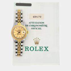 Pre Owned Rolex Datejust 69173 Automatic Champagne 18k Yellow Gold Stainless Steel Women's Wristwatch 26 mm