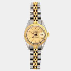 Pre Owned Rolex Datejust 69173 Automatic Champagne 18k Yellow Gold Stainless Steel Women's Wristwatch 26 mm