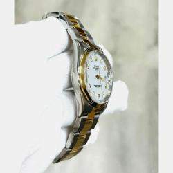 Pre Owned Rolex Oyster Perpetual Date 15203 Automatic White Arabic Dial 18K Yellow Gold Stainless Steel Women's Wristwatch 34mm