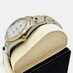 Pre Owned Rolex Oyster Perpetual Date 15203 Automatic White Arabic Dial 18K Yellow Gold Stainless Steel Women's Wristwatch 34mm