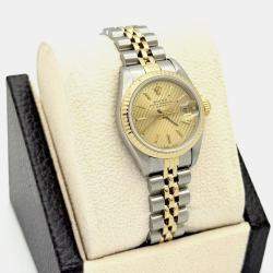 Pre Owned Rolex Datejust 69173 Automatic Champagne Tapestry Dial 18K Yellow Gold Stainless Steel Women's Wristwatch 26mm