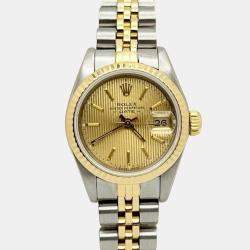 Pre Owned Rolex Datejust 69173 Automatic Champagne Tapestry Dial 18K Yellow Gold Stainless Steel Women's Wristwatch 26mm