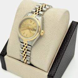 Pre Owned Rolex Datejust 69173 Automatic Champagne Tapestry Dial 18K Yellow Gold Stainless Steel Women's Wristwatch 26mm