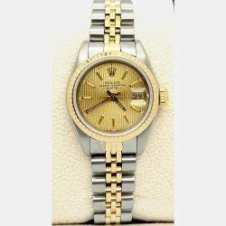 Pre Owned Rolex Datejust 69173 Automatic Champagne Tapestry Dial 18K Yellow Gold Stainless Steel Women's Wristwatch 26mm