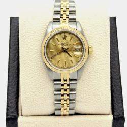 Pre Owned Rolex Datejust 69173 Automatic Champagne Tapestry Dial 18K Yellow Gold Stainless Steel Women's Wristwatch 26mm