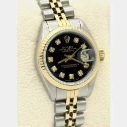 Pre Owned Rolex Datejust 69173 Automatic Black Diamond Dial 18k Yellow Gold Stainless Steel Women's Wristwatch 26mm