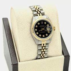 Pre Owned Rolex Datejust 69173 Automatic Black Diamond Dial 18k Yellow Gold Stainless Steel Women's Wristwatch 26mm