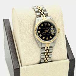 Pre Owned Rolex Datejust 69173 Automatic Black Diamond Dial 18k Yellow Gold Stainless Steel Women's Wristwatch 26mm